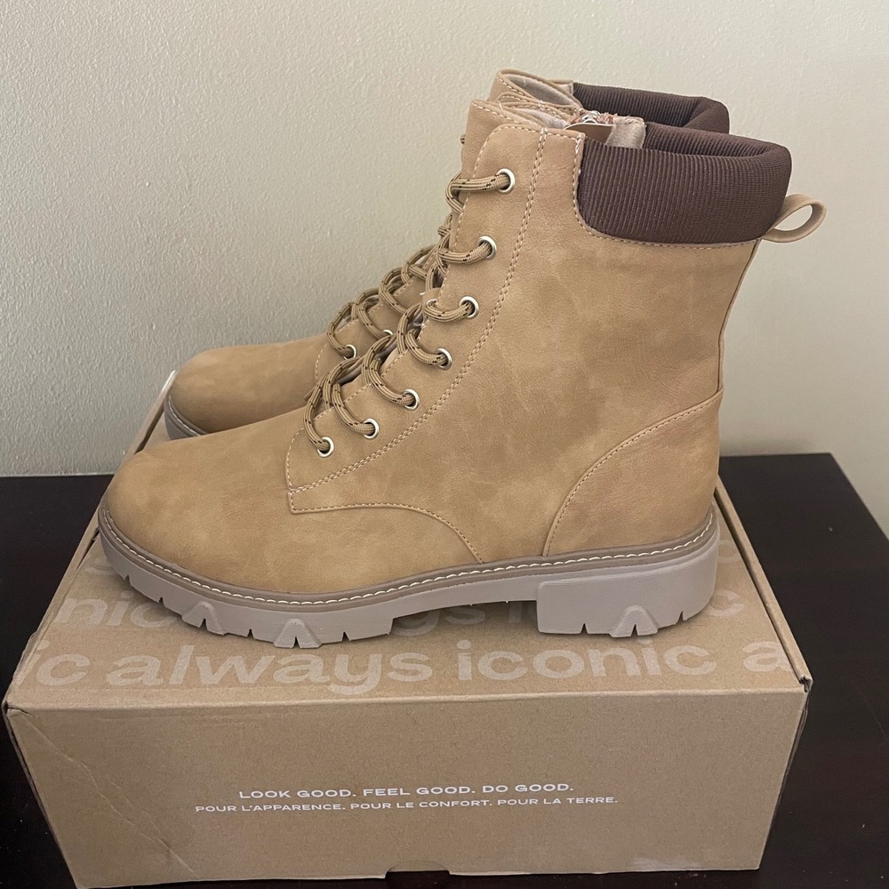 Dr. Scholls Headstart Tan Combat‎ Boots Womens 9.5 M Lug Sole I1770S3201 NEW